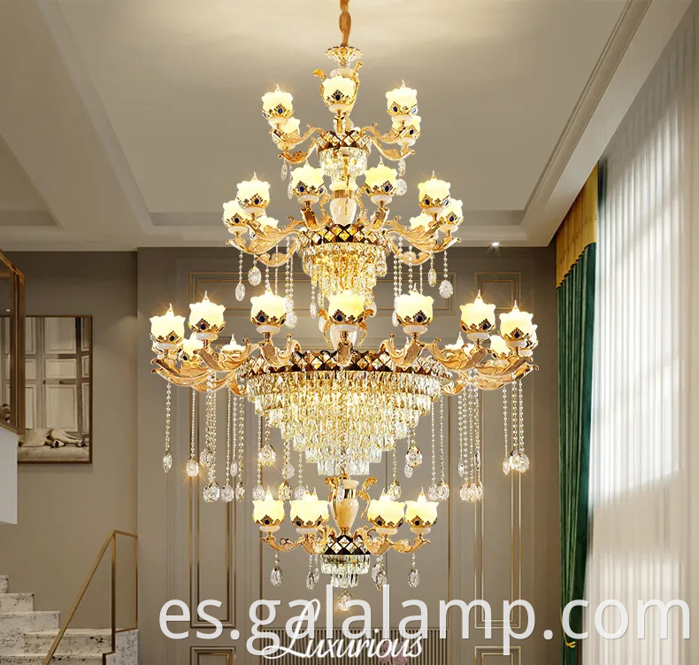 Jade natural de lujo europeo, lámpara de araña de cristal, faros de la sala de estar de villa